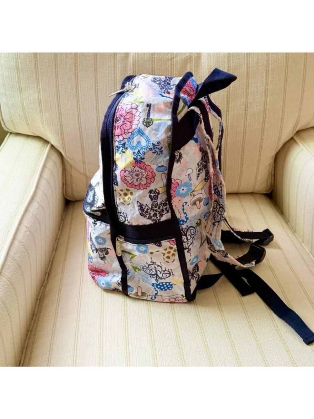 LeSportsac Backpack w/ Zip Pouch Floral Butterfly Heart Bird Design